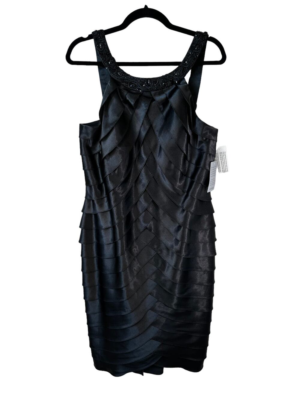 NWT Alex Evenings Embellished Neck Tiered Cocktail Dress Black 14 Cocktail Glam